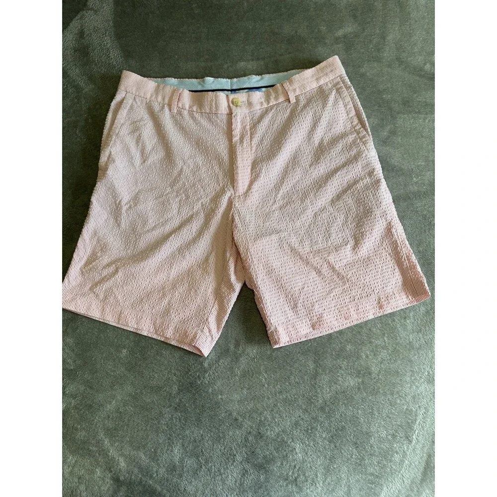 PETER MILLAR Mens Seersucker Pink White Shorts Featherweight Sz 34 Golf Preppy